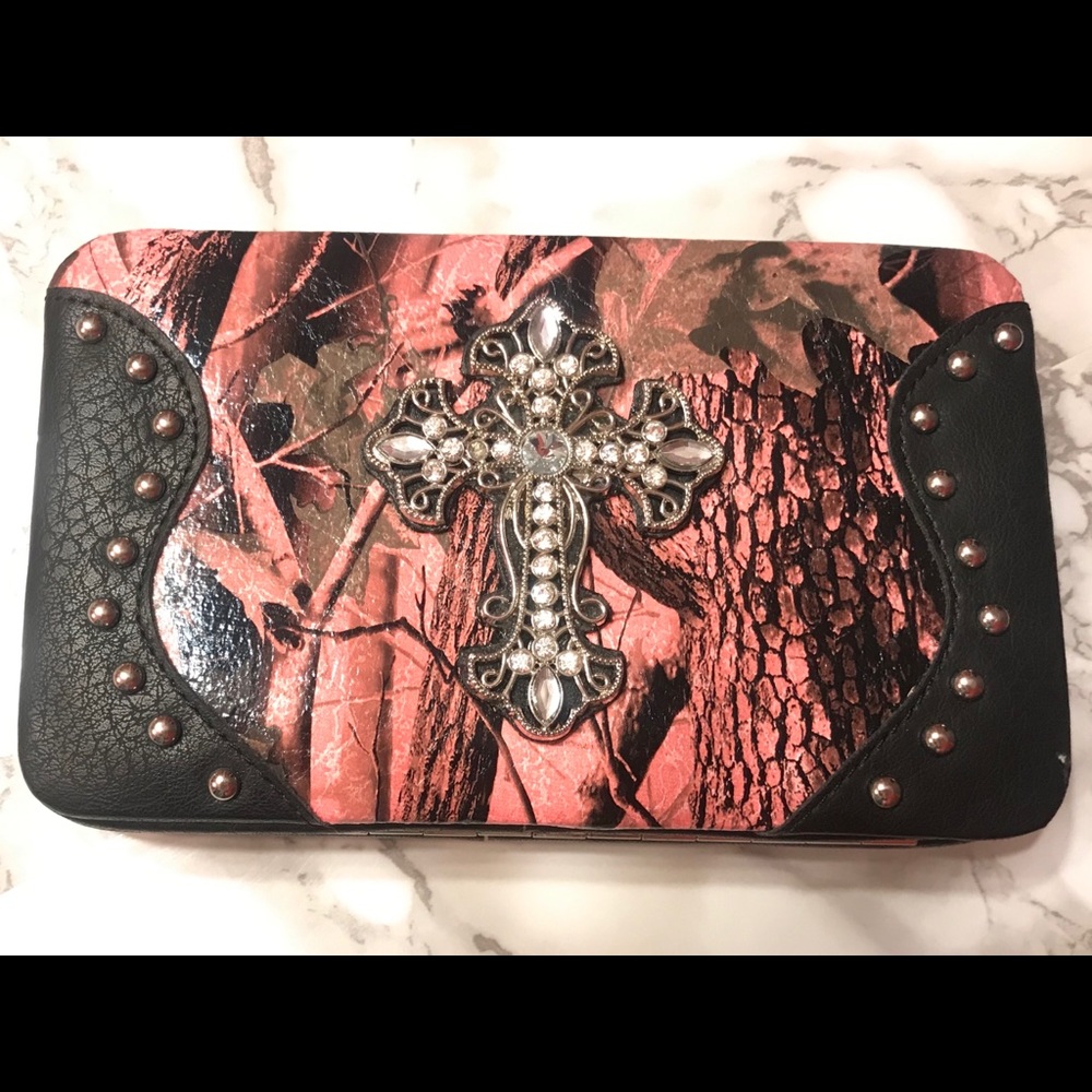 Pink Camo Cross Bling Wallet